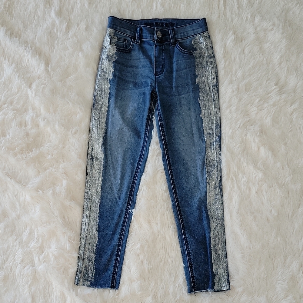Justice Jeans Girls Size 12 Slim Silver Glitter Stripe